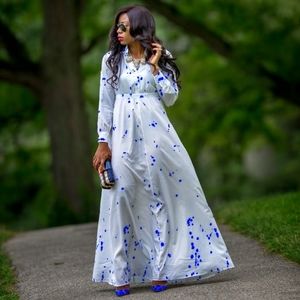 COPY - ❤ Choies White & Blue Paint Splatter Maxi